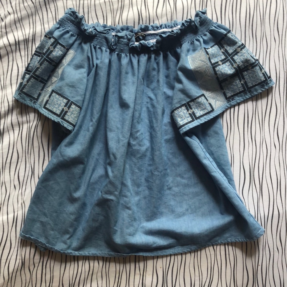 Off shoulder denim shirt